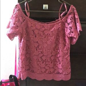Floral laced cold shoulder top